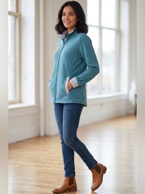 T by Talbots Teal and White Zip-Up Jacket